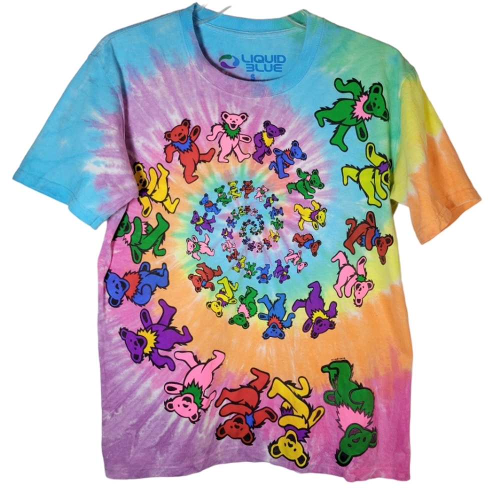 Vintage Liquid Blue 1995 Grateful Dead bears spiral tie dye t-shirt Size Small